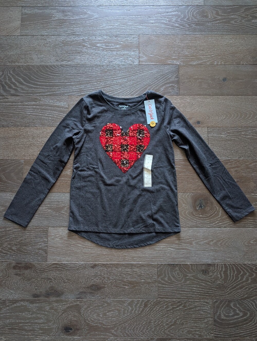 3/$15 - NWT Cat & Jack Sequin Heart Valentine's Long Sleeve Shirt Size L 10-12